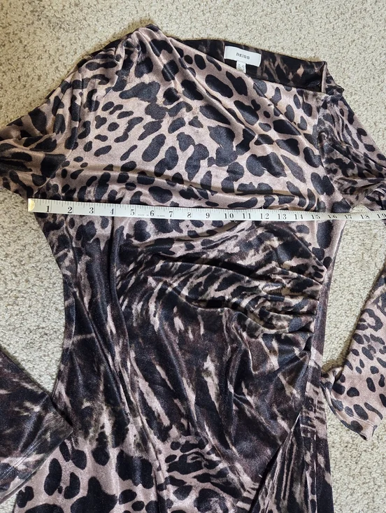 Reiss Briana Velvet Leopard Midi Dress Black/Brown Off Shoulder Long Women's 8 - Picture 8 of 11